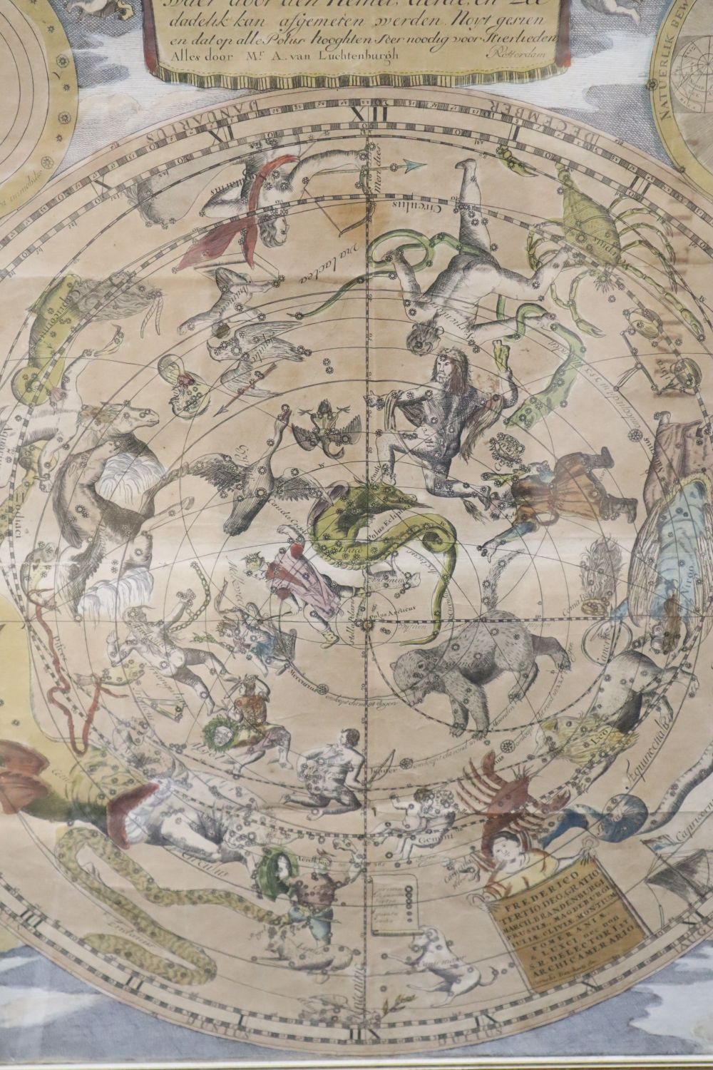 A. Van Luchtenburgh, coloured engraving, Celestial map after Danckerts, 59 x 52cm